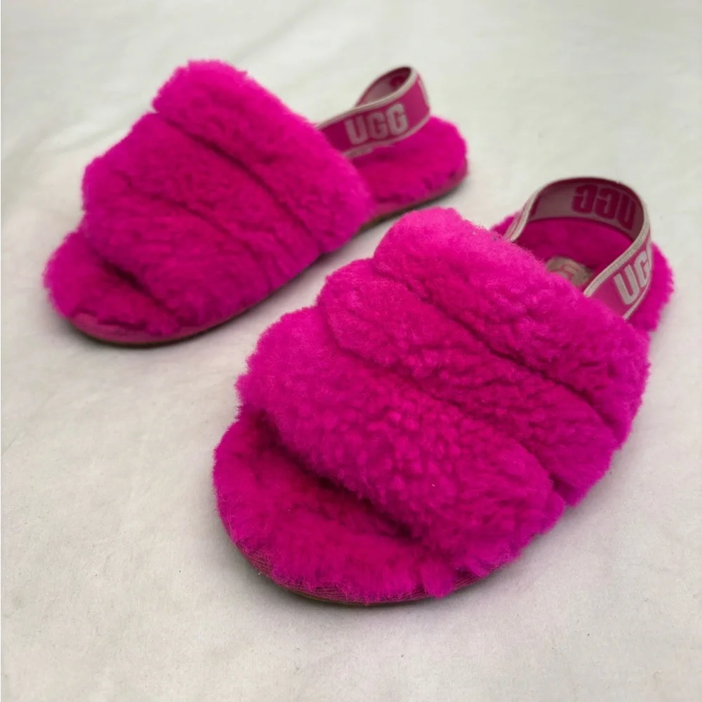 UGG Hot Pink Fluff Slide Sandals Or Slippers
